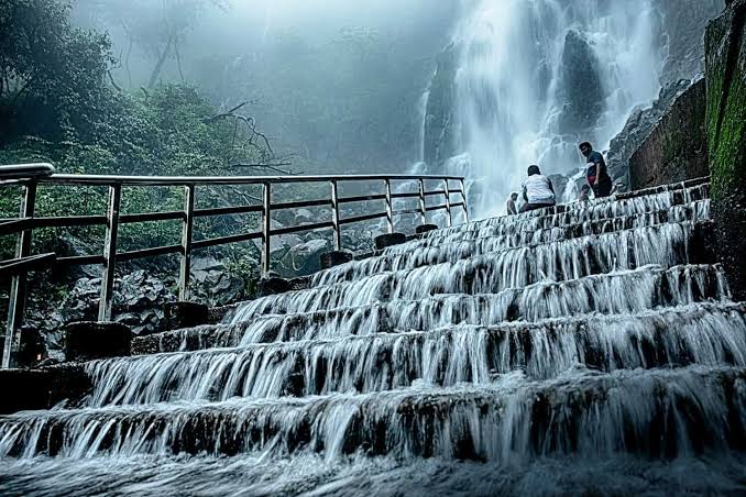 Misty hills and waterfalls in Amboli